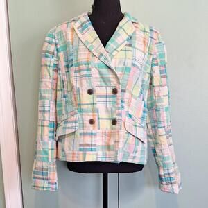 Talbots 100% Cotton Colorful Plaid Blazer Size 12